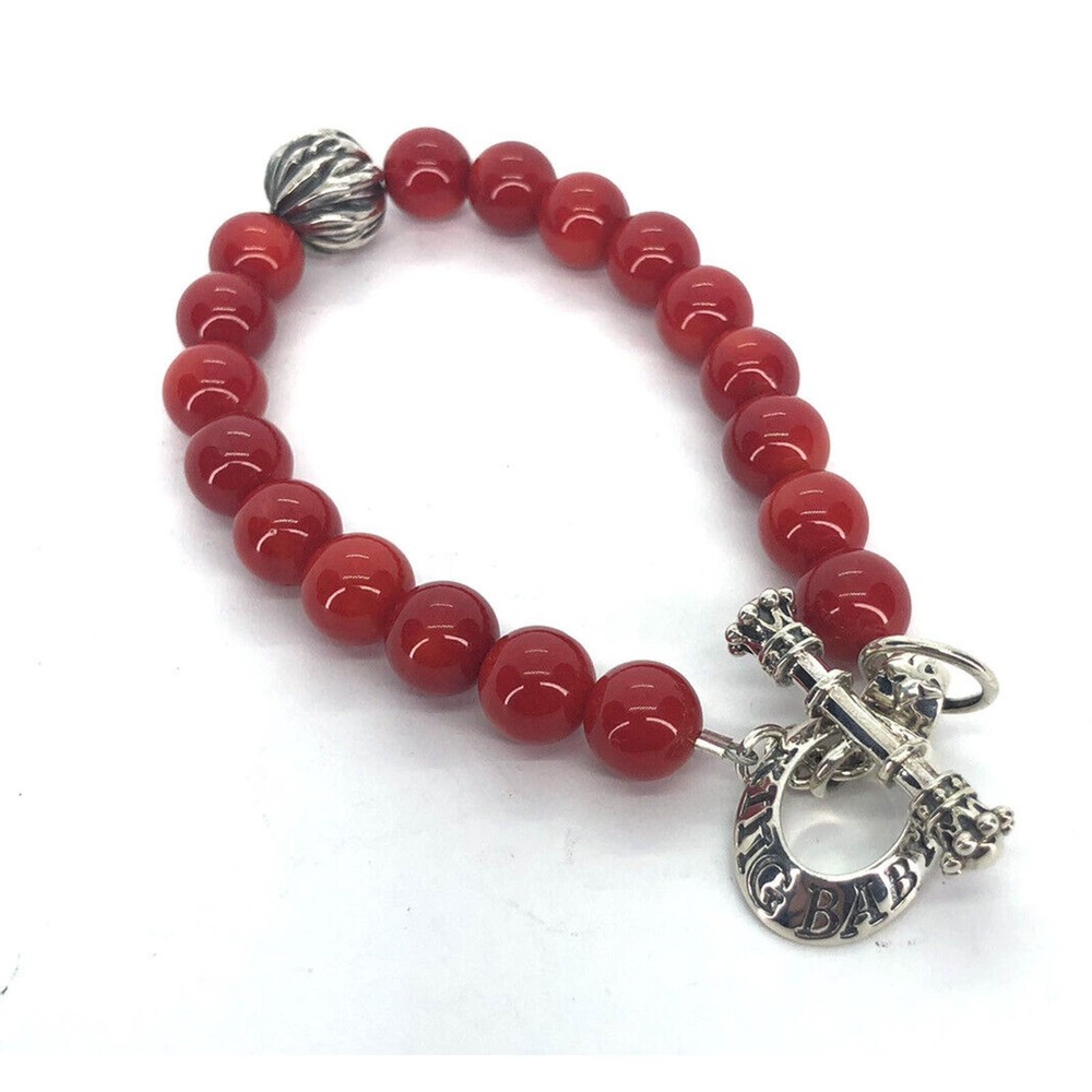 King Baby Studio Coral Bracelet With Silver Feather Bead Bracelet Size 7